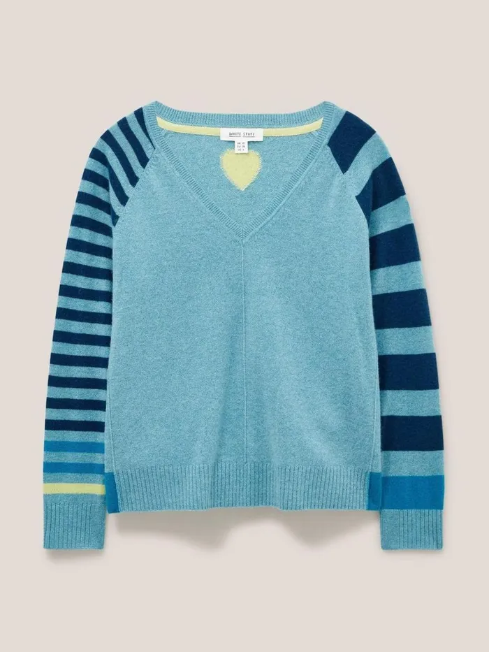 White Stuff KNITWEAR CLARA V NECK CASHMERE JUMPER Blue Multi 8211 Women White Stuff KNITWEAR CLARA V NECK CASHMERE JUMPER Blue Multi 8211 Women