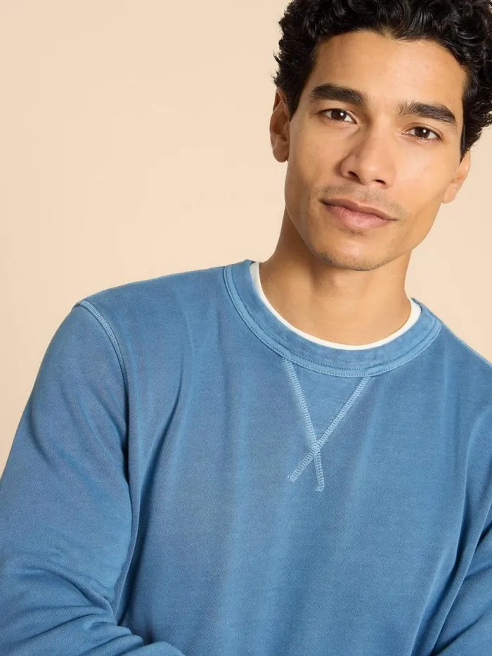 White Stuff KNITWEAR Crew Neck Sweat Mid Blue 8211 Men White Stuff KNITWEAR Crew Neck Sweat Mid Blue 8211 Men