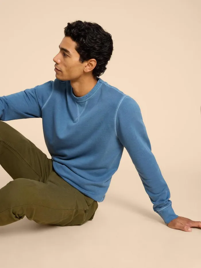 White Stuff KNITWEAR Crew Neck Sweat Mid Blue 8211 Men White Stuff KNITWEAR Crew Neck Sweat Mid Blue 8211 Men