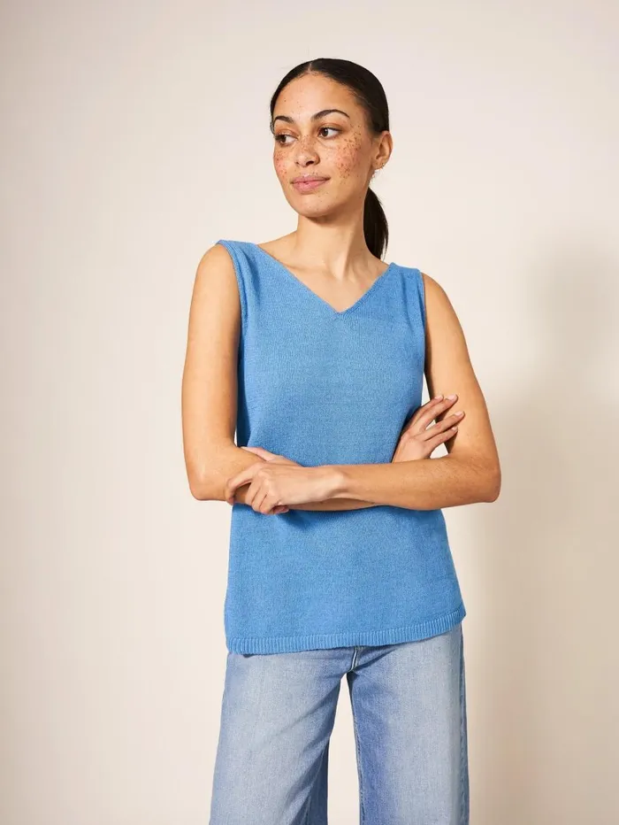 White Stuff KNITWEAR DAISY KNITTED VEST Mid Blue 8211 Women White Stuff KNITWEAR DAISY KNITTED VEST Mid Blue 8211 Women