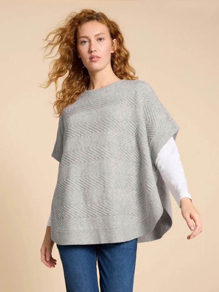 White Stuff KNITWEAR Florence Knitted Poncho Grey Marl 8211 Women