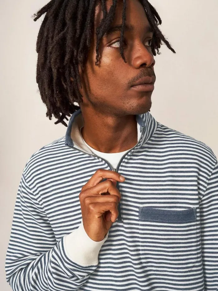 White Stuff KNITWEAR Garcie Stripe Zip Neck Jumper Chambray Blue 8211 Men White Stuff KNITWEAR Garcie Stripe Zip Neck Jumper Chambray Blue 8211 Men