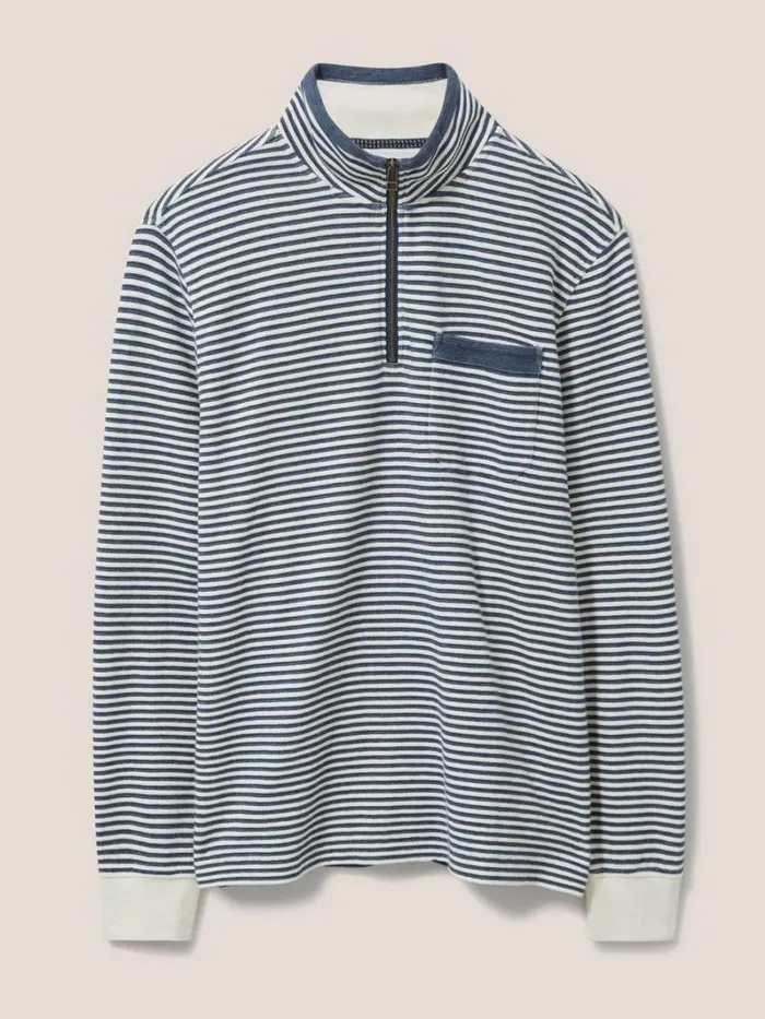 White Stuff KNITWEAR Garcie Stripe Zip Neck Jumper Chambray Blue 8211 Men White Stuff KNITWEAR Garcie Stripe Zip Neck Jumper Chambray Blue 8211 Men