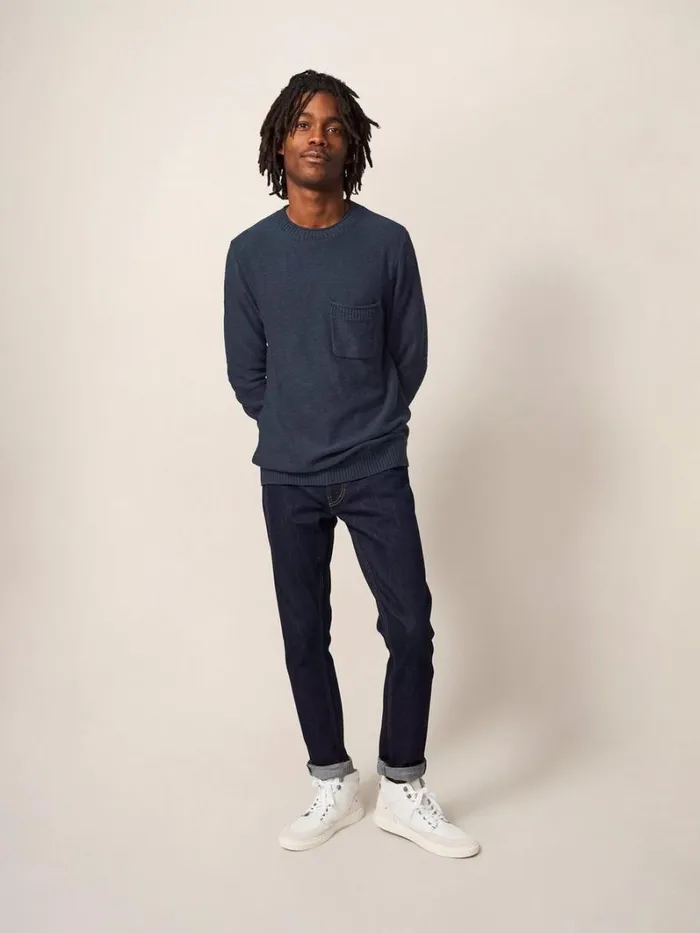 White Stuff KNITWEAR Grainger Pocket Crew Dark Navy 8211 Men