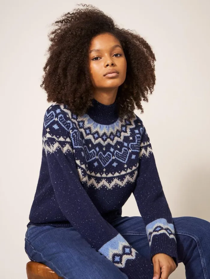 White Stuff KNITWEAR HEART LONGLINE FAIRISLE JUMPER Navy Multi 8211 Women White Stuff KNITWEAR HEART LONGLINE FAIRISLE JUMPER Navy Multi 8211 Women