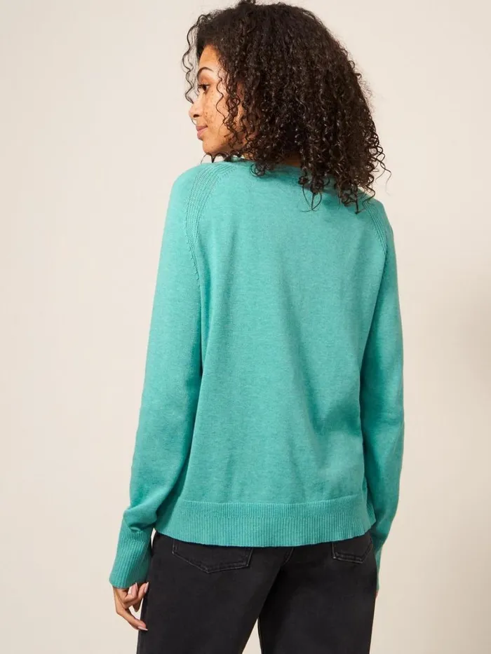 White Stuff KNITWEAR Lulu Crew Neck Cardigan Mid Teal 8211 Women White Stuff KNITWEAR Lulu Crew Neck Cardigan Mid Teal 8211 Women
