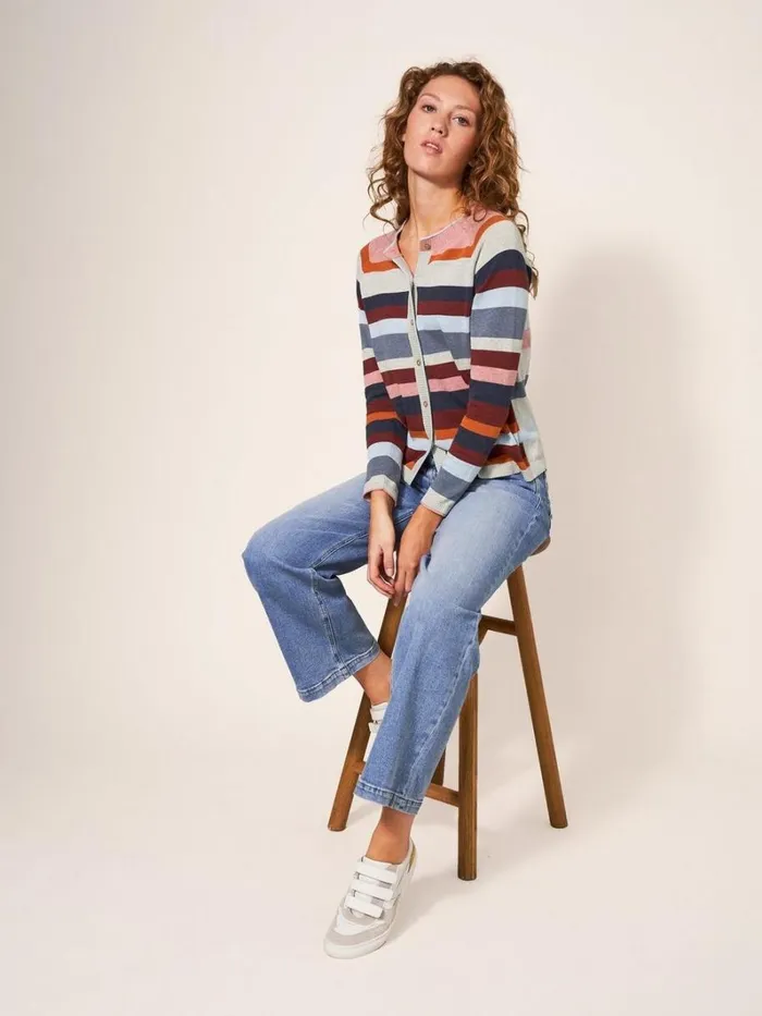 White Stuff KNITWEAR LULU STRIPE CARDI Pink Multi 8211 Women