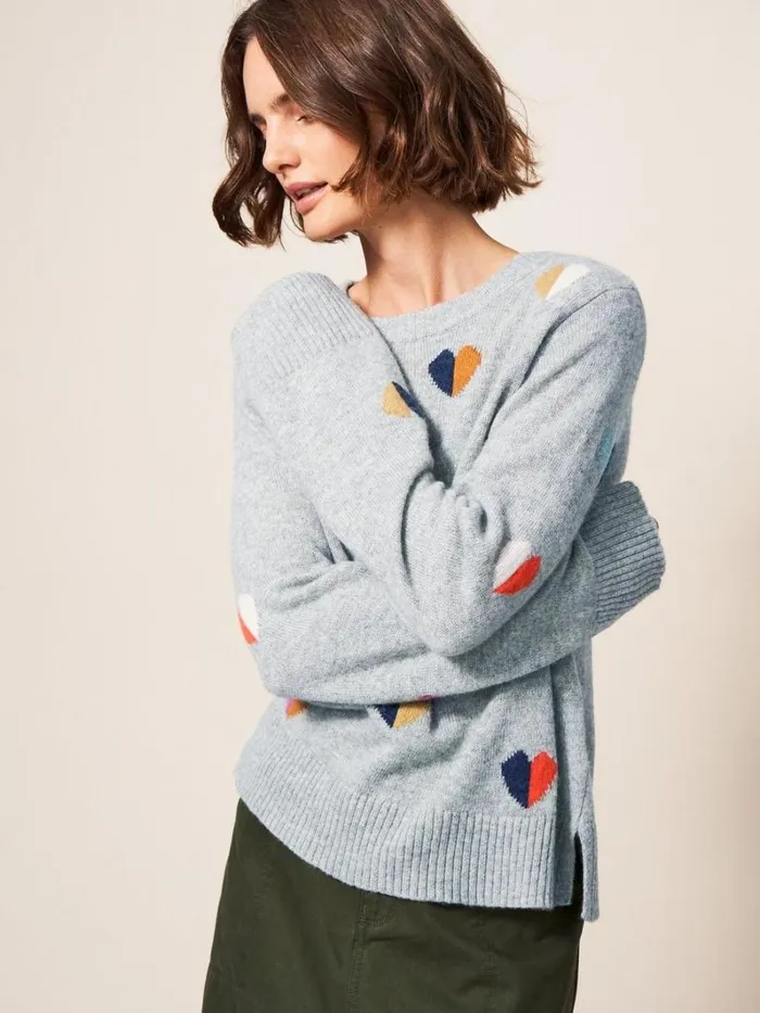White Stuff KNITWEAR MULTI HEART JUMPER Grey Multi 8211 Women White Stuff KNITWEAR MULTI HEART JUMPER Grey Multi 8211 Women