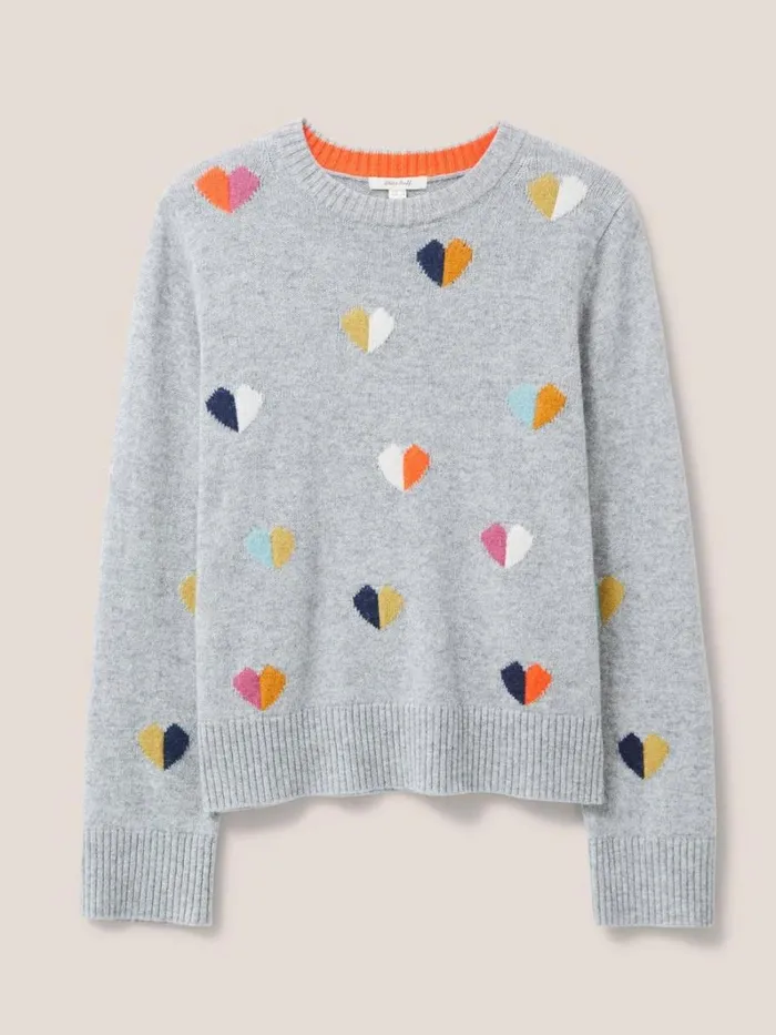 White Stuff KNITWEAR MULTI HEART JUMPER Grey Multi 8211 Women White Stuff KNITWEAR MULTI HEART JUMPER Grey Multi 8211 Women