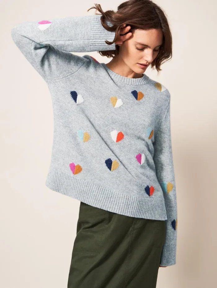 White Stuff KNITWEAR MULTI HEART JUMPER Grey Multi 8211 Women White Stuff KNITWEAR MULTI HEART JUMPER Grey Multi 8211 Women