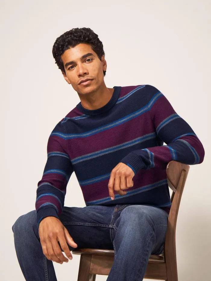 White Stuff KNITWEAR Newport Merino Stripe Crew Navy Multi 8211 Men White Stuff KNITWEAR Newport Merino Stripe Crew Navy Multi 8211 Men