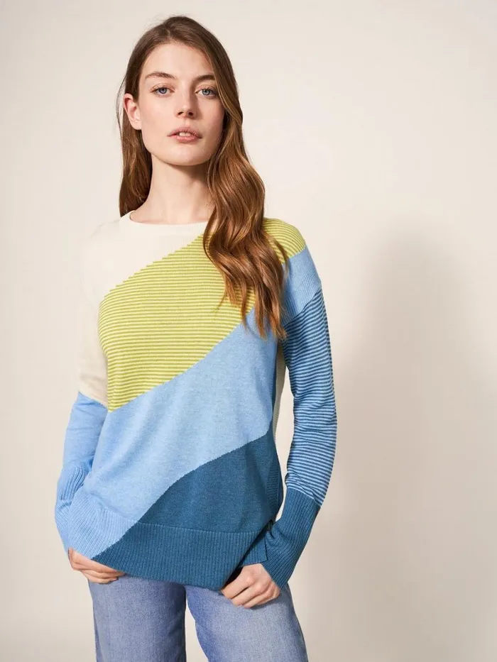 White Stuff KNITWEAR OLIVE ABSTRACT JUMPER Blue Multi 8211 Women