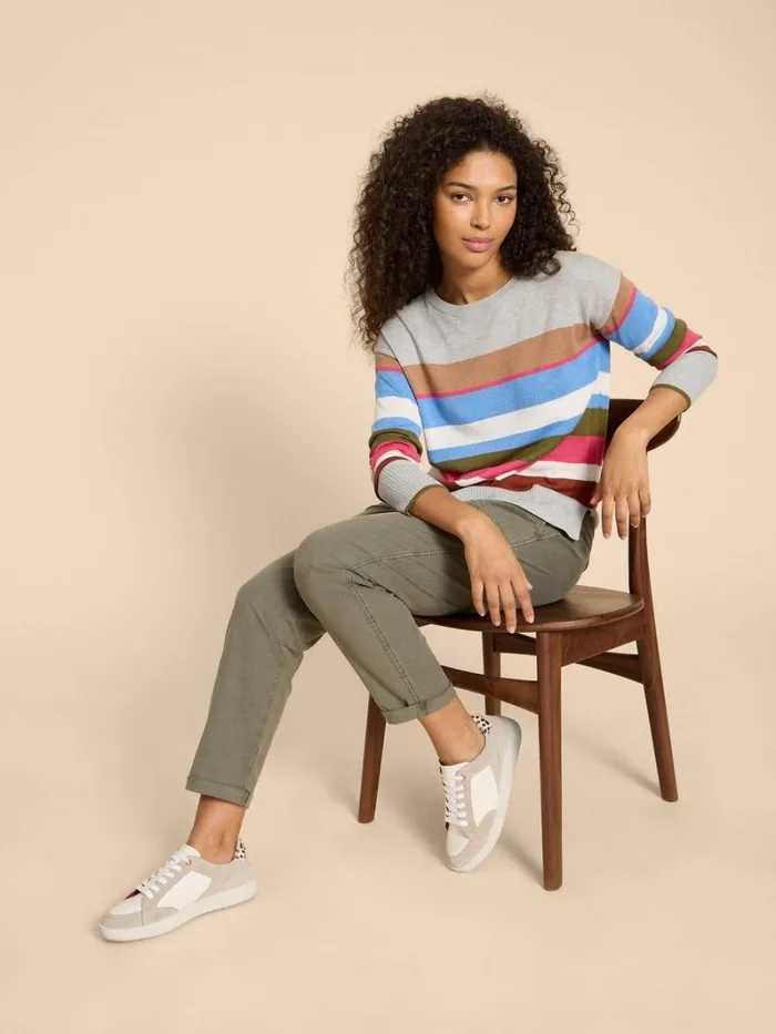 White Stuff KNITWEAR OLIVE STRIPE KNITTED JUMPER Grey Multi 8211 Women