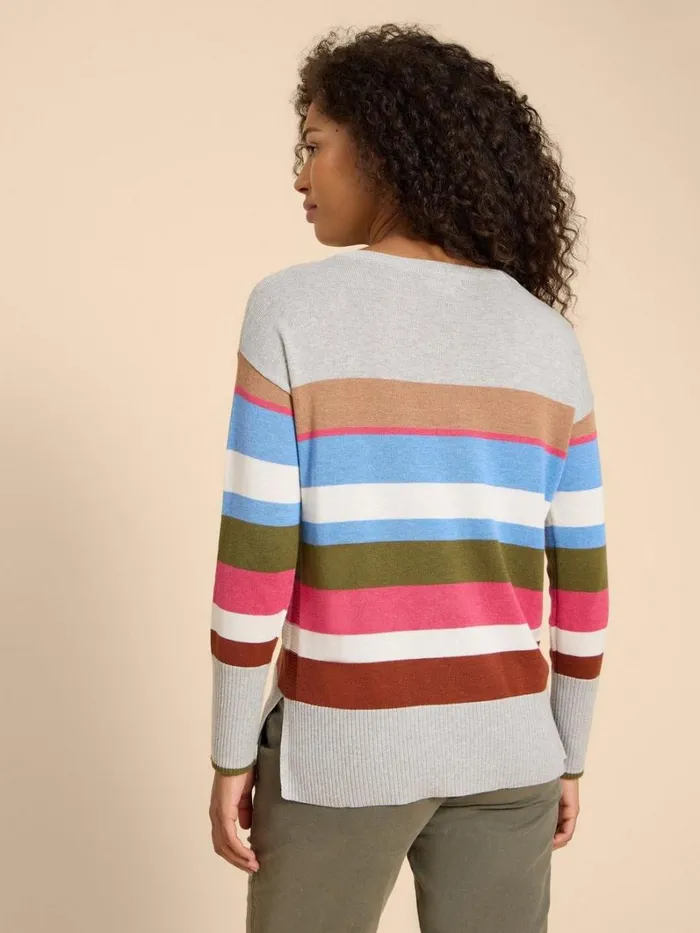 White Stuff KNITWEAR OLIVE STRIPE KNITTED JUMPER Grey Multi 8211 Women White Stuff KNITWEAR OLIVE STRIPE KNITTED JUMPER Grey Multi 8211 Women