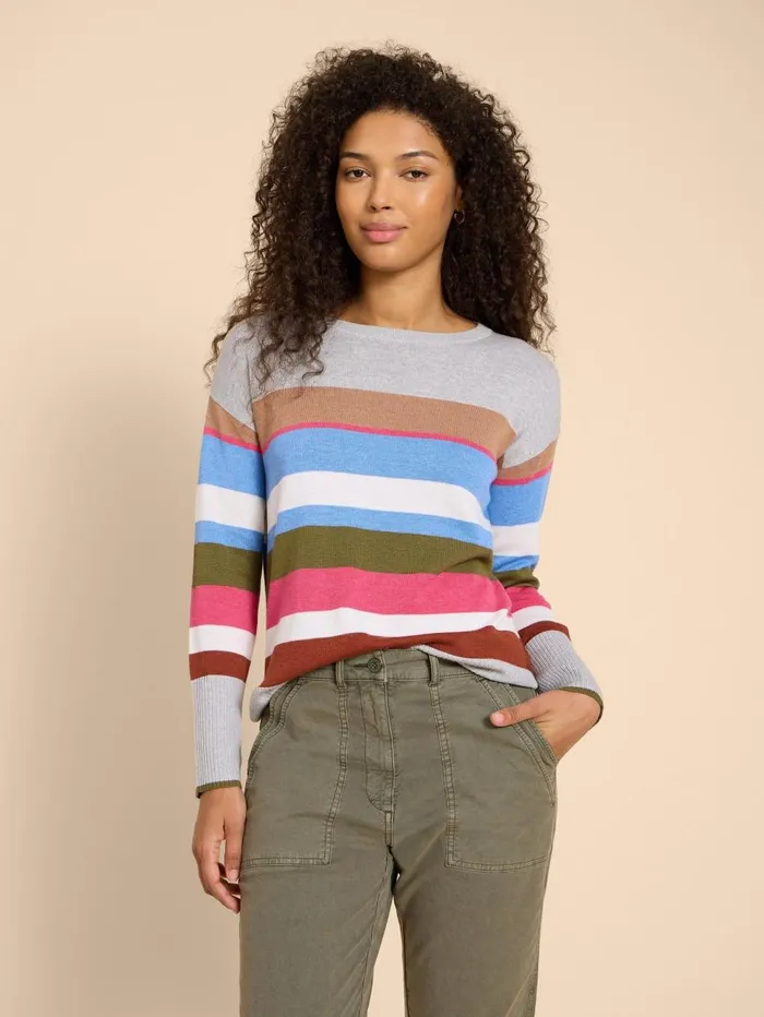 White Stuff KNITWEAR OLIVE STRIPE KNITTED JUMPER Grey Multi 8211 Women White Stuff KNITWEAR OLIVE STRIPE KNITTED JUMPER Grey Multi 8211 Women