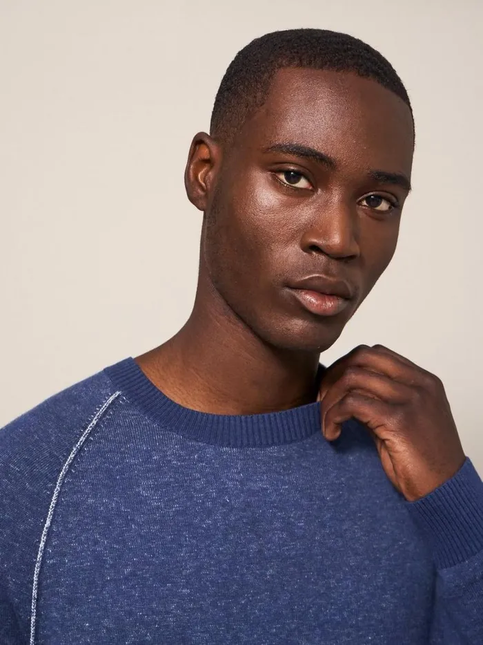 White Stuff KNITWEAR Plated Crew Indigo Blue 8211 Men