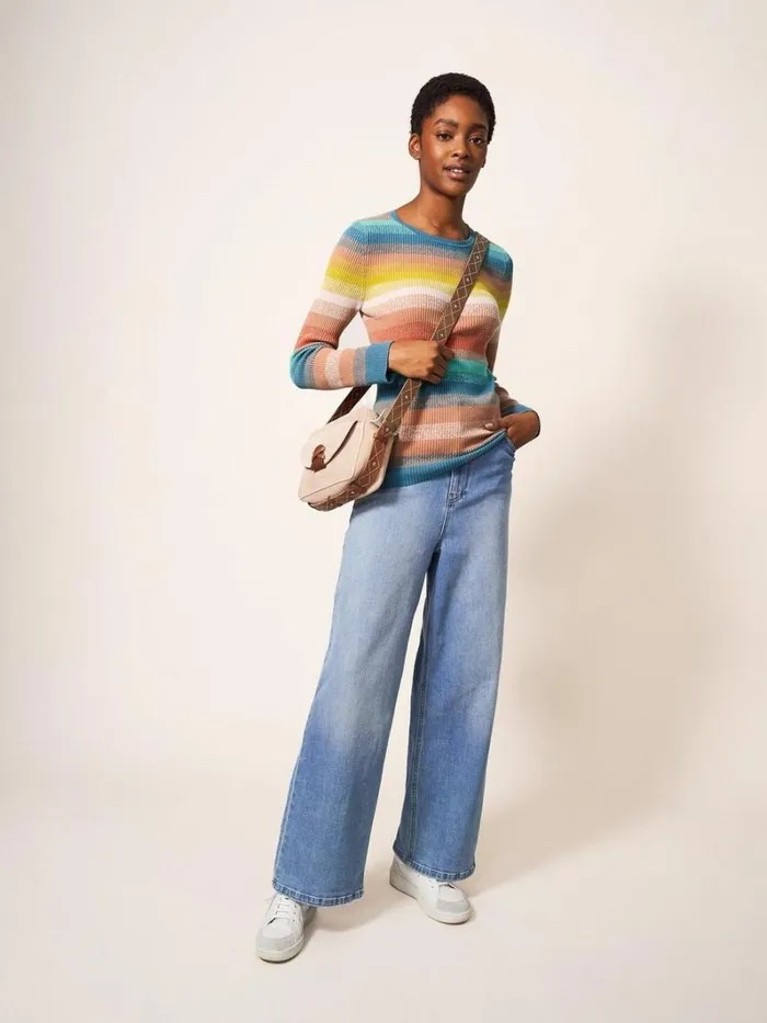 White Stuff KNITWEAR SKINNY RIBBED JUMPER Teal Multi 8211 Women