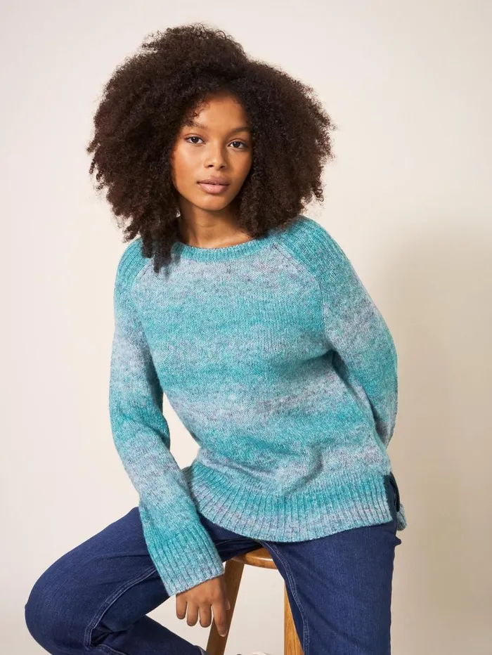 White Stuff KNITWEAR SPACE DYE WOOL JUMPER Teal Multi 8211 Women