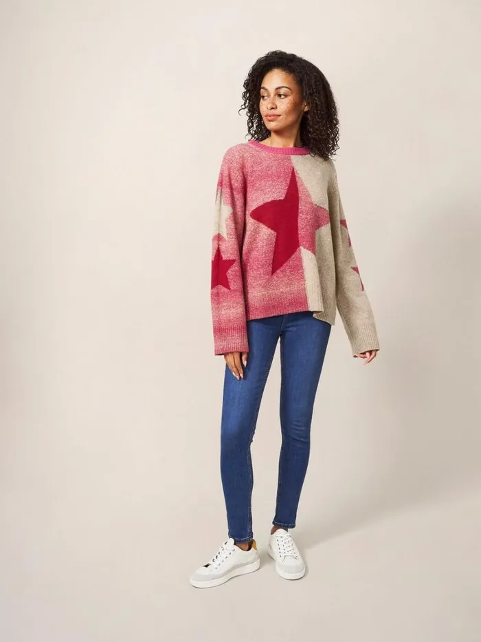 White Stuff KNITWEAR SPLIT STAR JUMPER Pink Multi 8211 Women