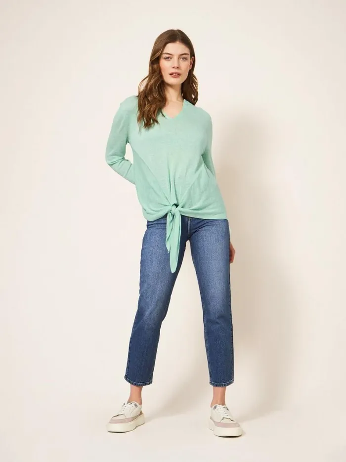 White Stuff KNITWEAR TIE HEM JUMPER Light Teal 8211 Women