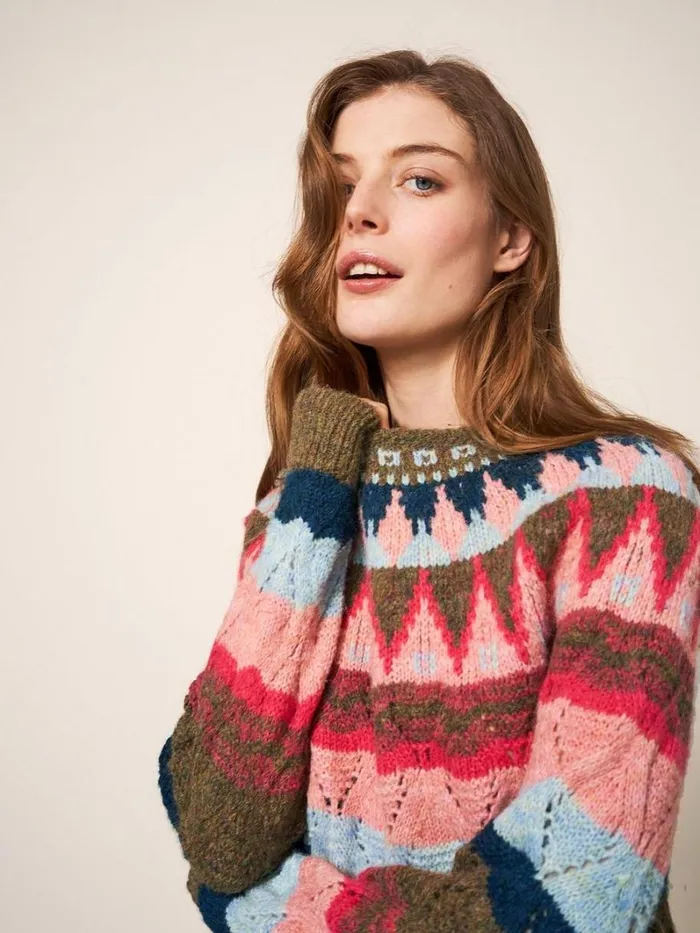 White Stuff KNITWEAR YOKE PATTERN JUMPER Pink Multi 8211 Women