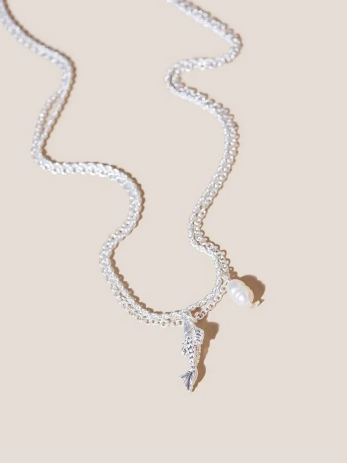 White Stuff NECKLACES Double Row Fish Pearl Necklace Silver Tone Metallic 8211 Women White Stuff NECKLACES Double Row Fish Pearl Necklace Silver Tone Metallic 8211 Women