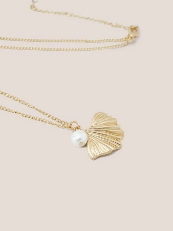 White Stuff NECKLACES Fan Pearl Pendant Necklace Gold Tone Metallic 8211 Women
