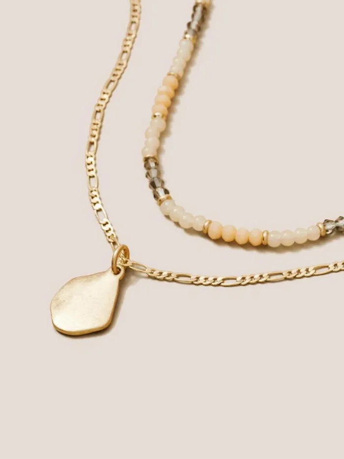 White Stuff NECKLACES Multi Beaded Double Necklace Light Pink 8211 Women