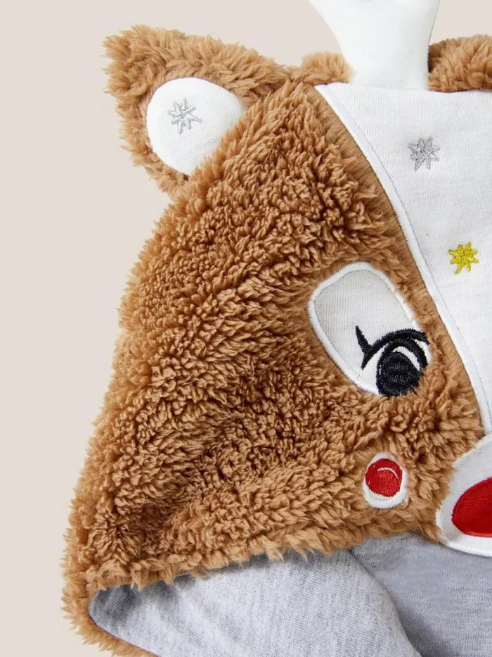White Stuff PYJAMAS Reindeer Onesie Mid Brown 8211 Kids
