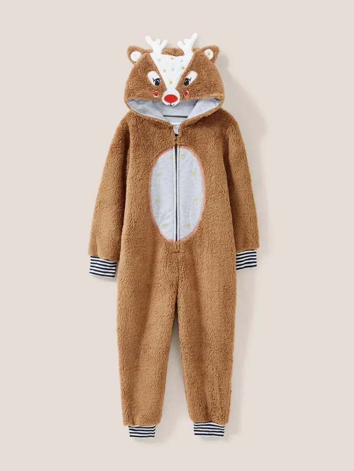 White Stuff PYJAMAS Reindeer Onesie Mid Brown 8211 Kids White Stuff PYJAMAS Reindeer Onesie Mid Brown 8211 Kids