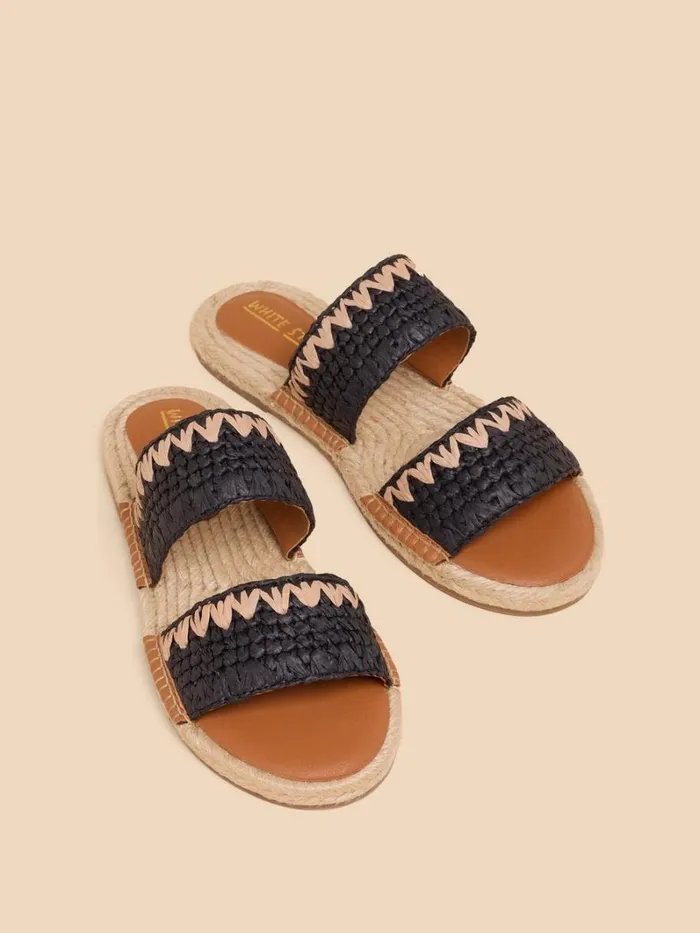 White Stuff SANDALS Belflower Raffia Mule Black Multi 8211 Women