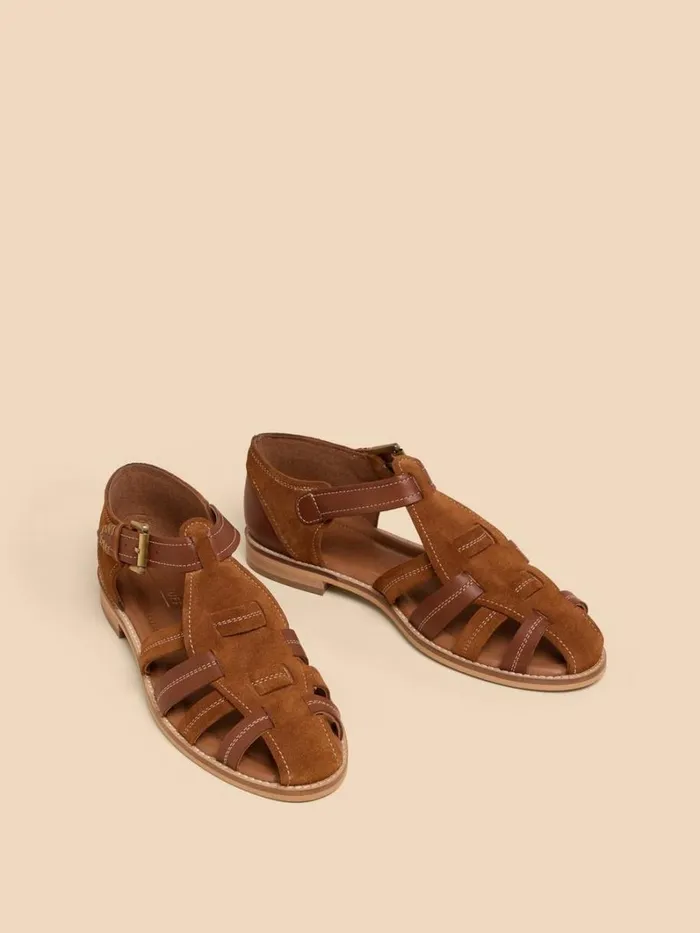 White Stuff SANDALS Floral Leather Fisherman Shoe Mid Tan 8211 Women