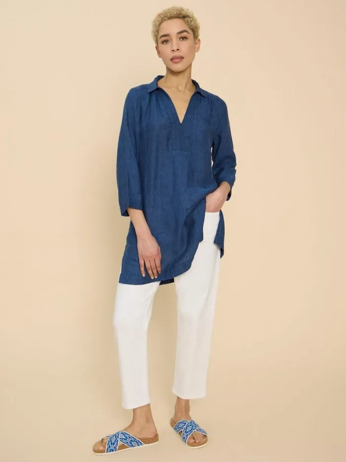 White Stuff SHIRTS and BLOUSES Blaire Linen Tunic Dark Navy 8211 Women