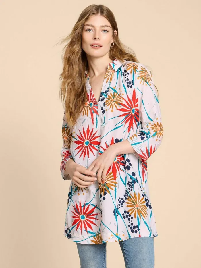White Stuff SHIRTS and BLOUSES Blaire Linen Tunic Ivory Print 8211 Women