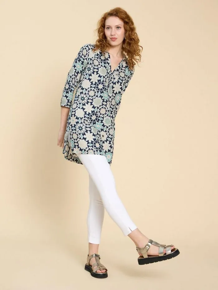 White Stuff SHIRTS and BLOUSES Blaire Linen Tunic Navy Print 8211 Women