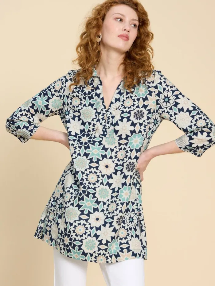 White Stuff SHIRTS and BLOUSES Blaire Linen Tunic Navy Print 8211 Women White Stuff SHIRTS and BLOUSES Blaire Linen Tunic Navy Print 8211 Women