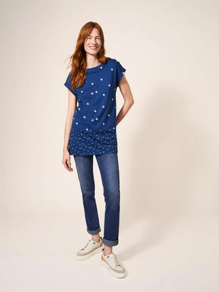 White Stuff SHIRTS and BLOUSES CARRIE CREW NECK TUNIC Navy Print 8211 Women