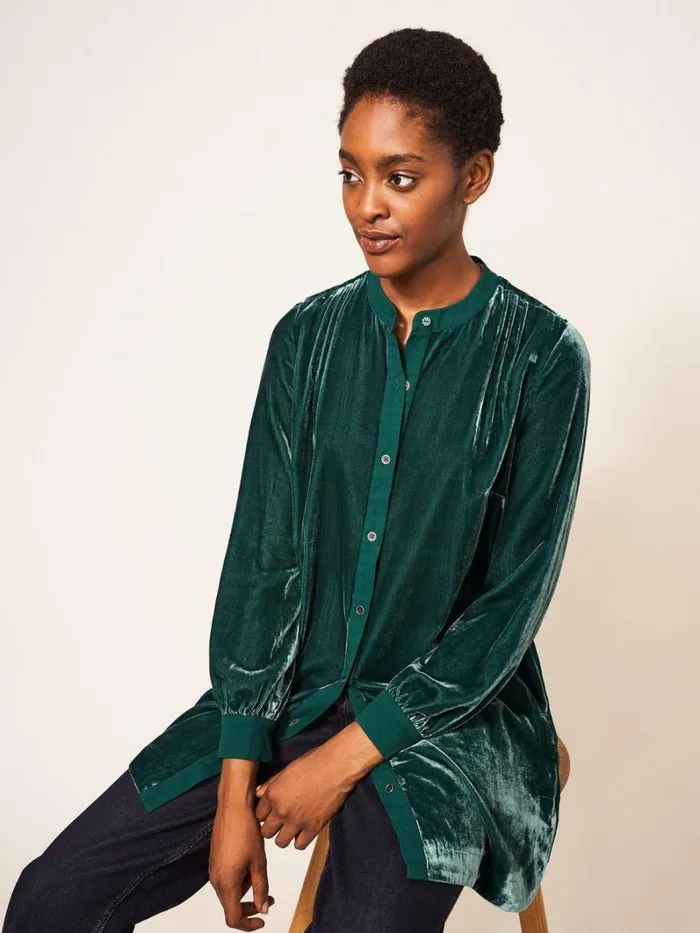 White Stuff SHIRTS and BLOUSES Dakota Velvet Tunic Mid Teal 8211 Women White Stuff SHIRTS and BLOUSES Dakota Velvet Tunic Mid Teal 8211 Women