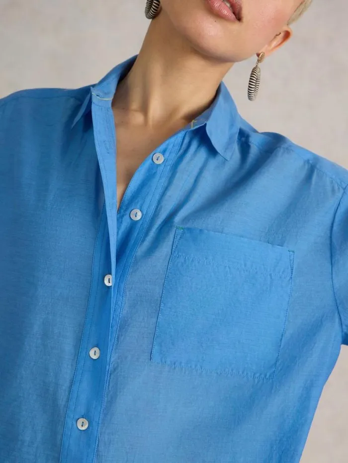 White Stuff SHIRTS and BLOUSES Delilah Cotton Silk Shirt Mid Blue 8211 Women