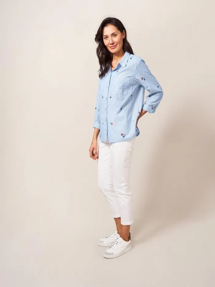 White Stuff SHIRTS and BLOUSES Emilia Stripe Emb Shirt Blue Multi 8211 Women