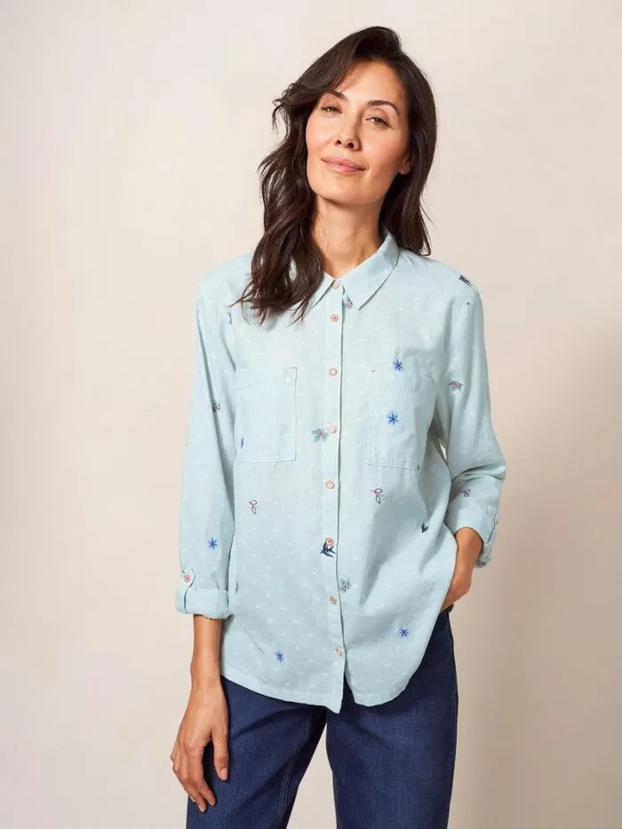 White Stuff SHIRTS and BLOUSES Emilia Stripe Emb Shirt Green Multi 8211 Women White Stuff SHIRTS and BLOUSES Emilia Stripe Emb Shirt Green Multi 8211 Women