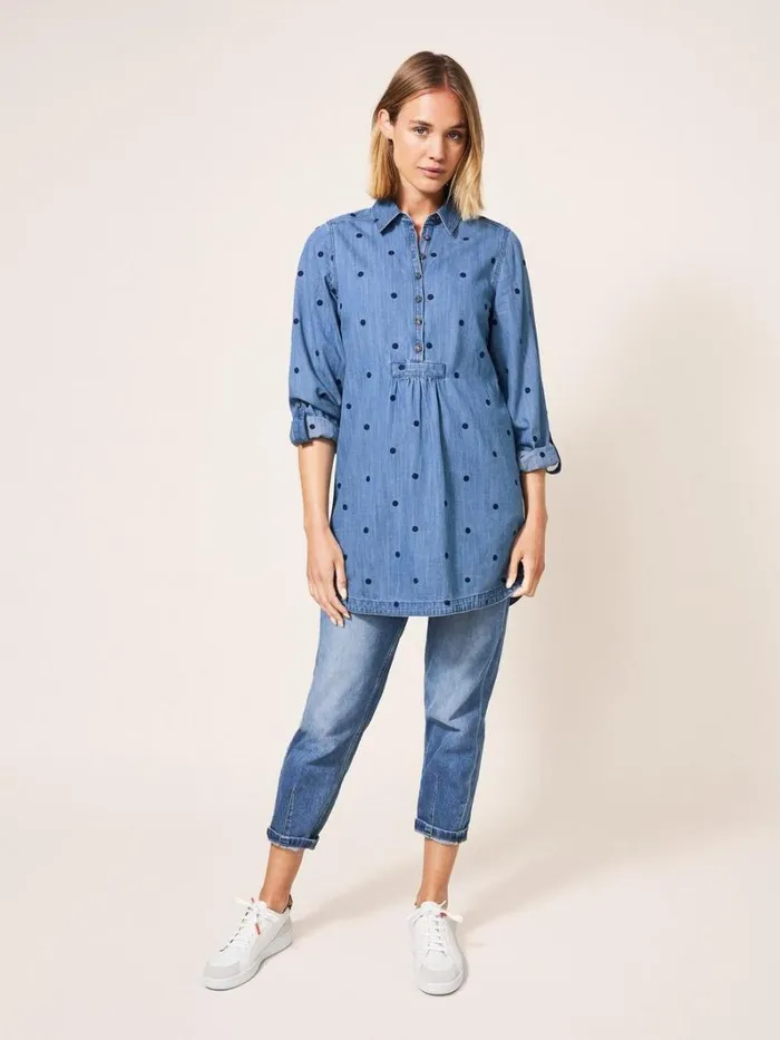 White Stuff SHIRTS and BLOUSES Eva Embroidered Denim Tunic Mid Denim 8211 Women White Stuff SHIRTS and BLOUSES Eva Embroidered Denim Tunic Mid Denim 8211 Women