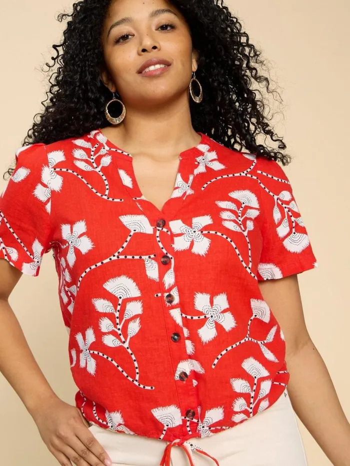 White Stuff SHIRTS and BLOUSES Ferne Linen Blend Shirt Red Print 8211 Women