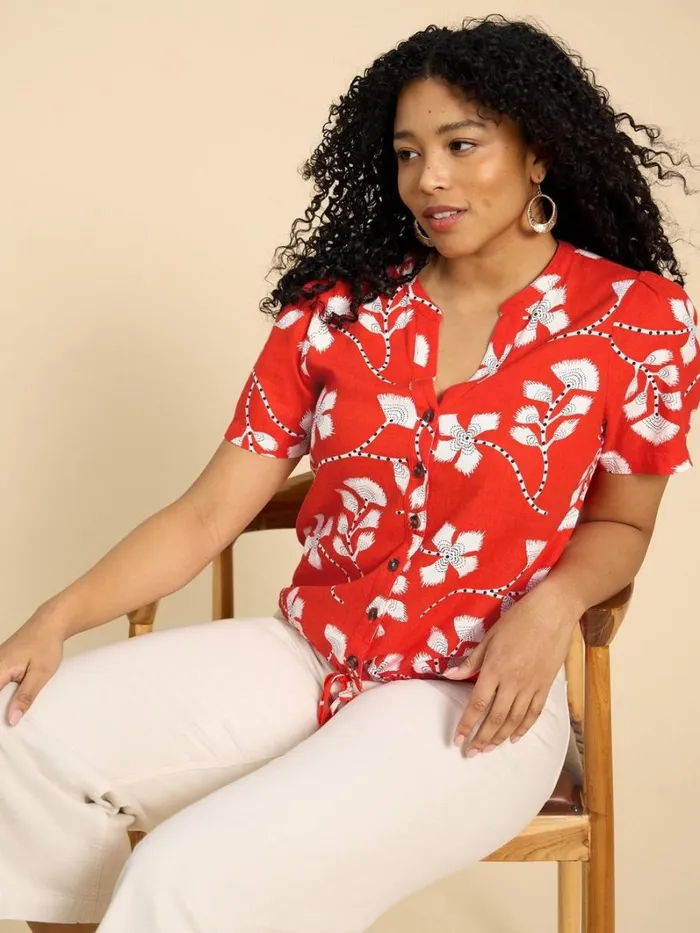 White Stuff SHIRTS and BLOUSES Ferne Linen Blend Shirt Red Print 8211 Women White Stuff SHIRTS and BLOUSES Ferne Linen Blend Shirt Red Print 8211 Women