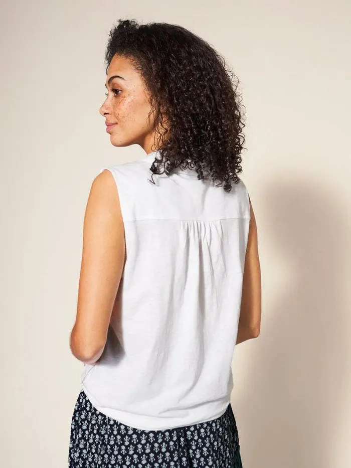 White Stuff SHIRTS and BLOUSES Flowing Grasses Sleeveless Jersey Shirt Brilliant White 8211 Women