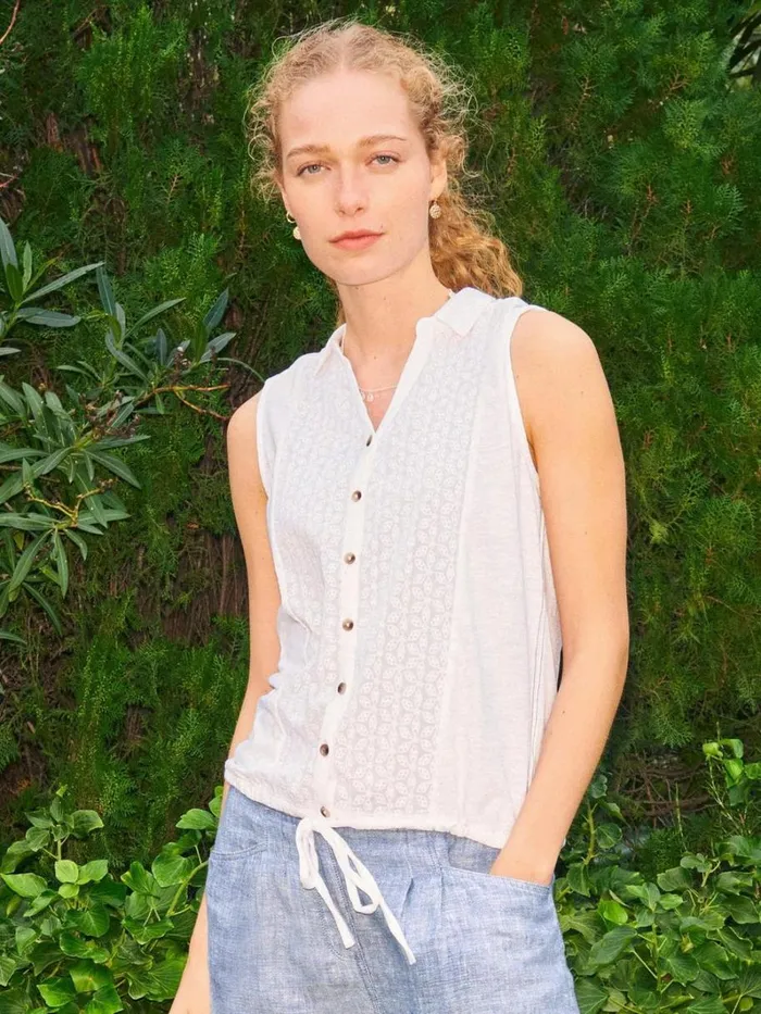 White Stuff SHIRTS and BLOUSES Flowing Grasses Sleeveless Jersey Shirt Brilliant White 8211 Women