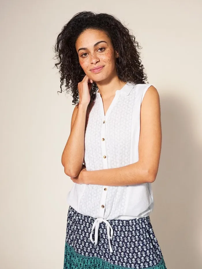 White Stuff SHIRTS and BLOUSES Flowing Grasses Sleeveless Jersey Shirt Brilliant White 8211 Women