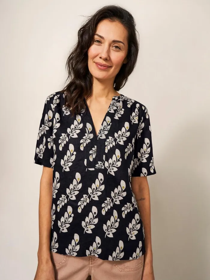 White Stuff SHIRTS and BLOUSES June Linen Top Black Multi 8211 Women White Stuff SHIRTS and BLOUSES June Linen Top Black Multi 8211 Women