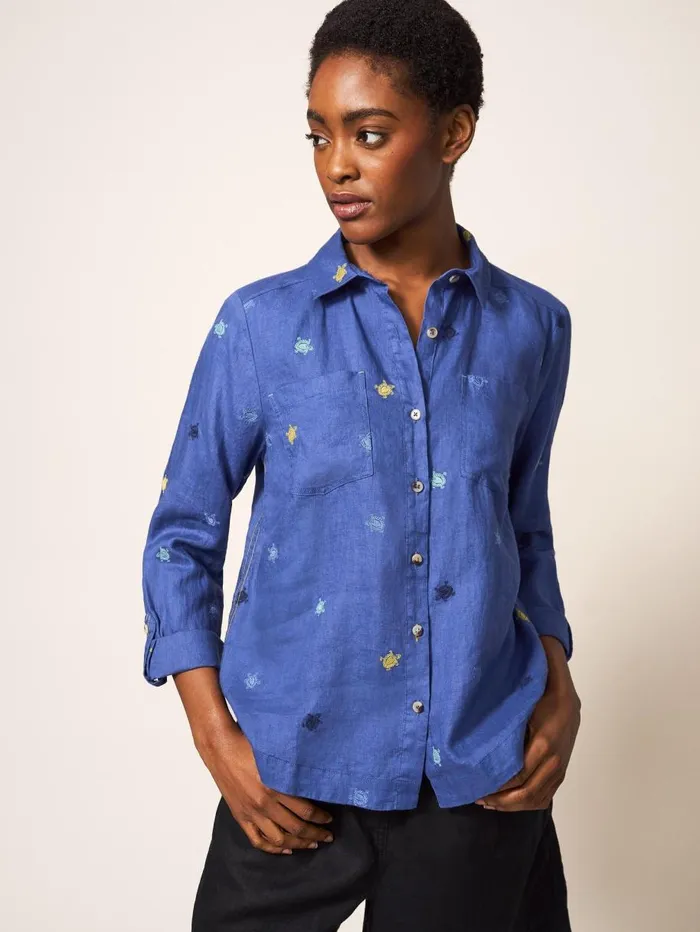 White Stuff SHIRTS and BLOUSES Layla Emb Linen Shirt Blue Multi 8211 Women White Stuff SHIRTS and BLOUSES Layla Emb Linen Shirt Blue Multi 8211 Women