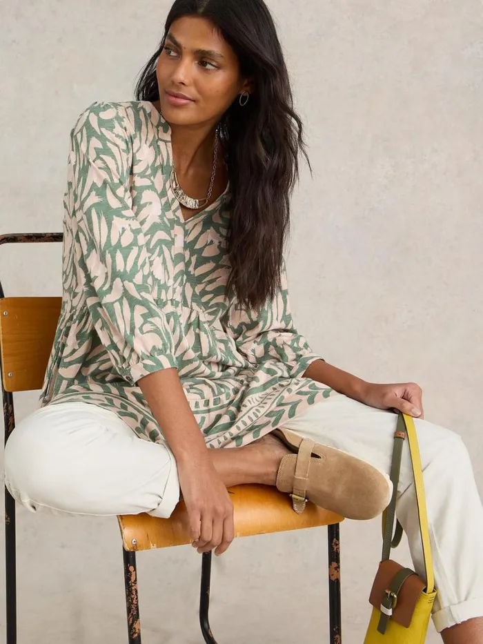 White Stuff SHIRTS and BLOUSES MARTA TIERED TUNIC Khaki Green 8211 Women